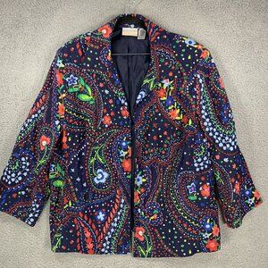 Alferd Dunner 3/4 Sleeve Colorful 20W Floral Paisley Blazer Jacket Shoulder Pads